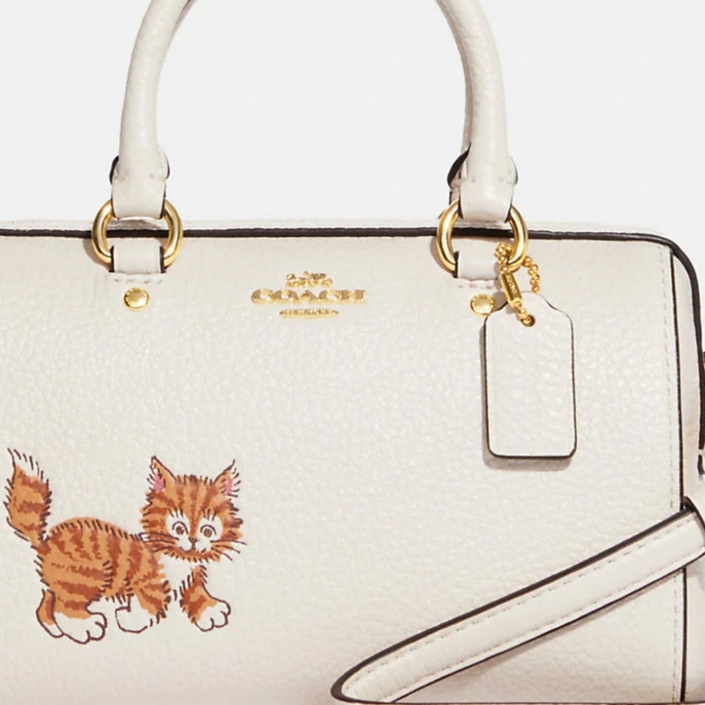 Last one New 🎀 Coach Mini Rowan Crossbody Bag With Print Kitten Cat Kitty - Picture 2 of 6